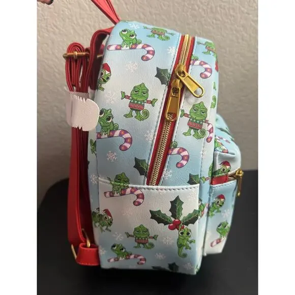 Loungefly Disney Tangled Rapunzel PASCAL Holiday Christmas Blue Backpack New - Picture 2 of 3